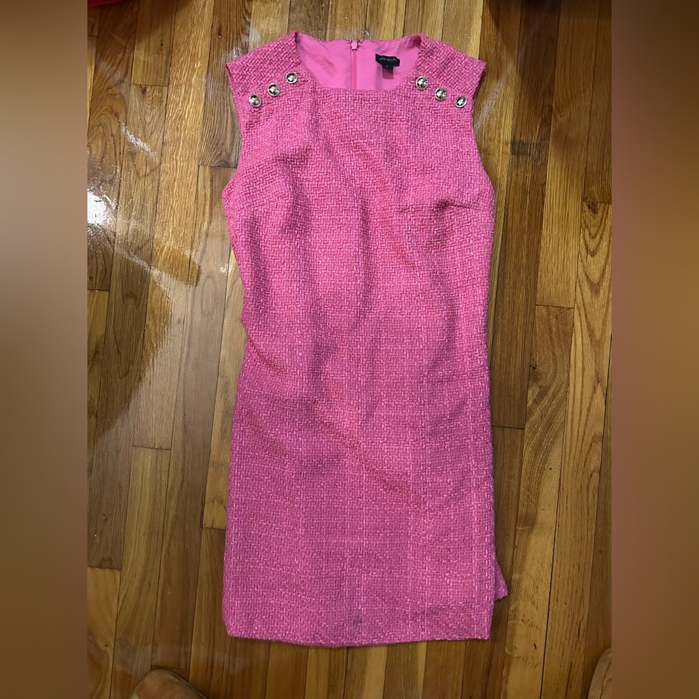 Ann Taylor Pink Sleeveless Tweed Sheath Dress with Grommet Detail